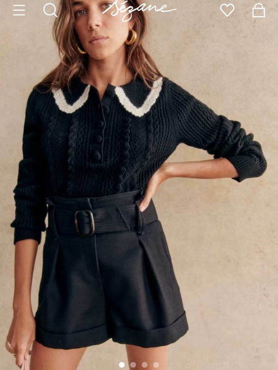 Sezane Sweaters - Sézane Frances Black Wool Blend Cable-Knit Sweater with White Collar
